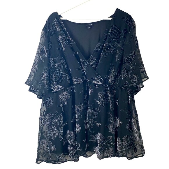Torrid Peplum Velvet Burnout Surplice Short Sleeve Top Sz 4‎ - Picture 4 of 14